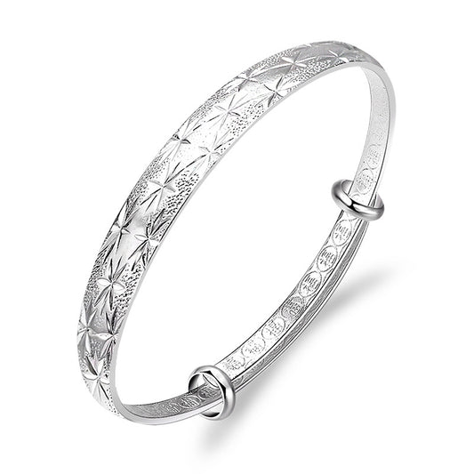 Graceful Star-Engraved Silver Bangle for Women