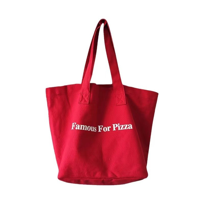 Small niche red canvas bag 2025 new casual letter printed canvas shoulder bag large capacity student tote bag