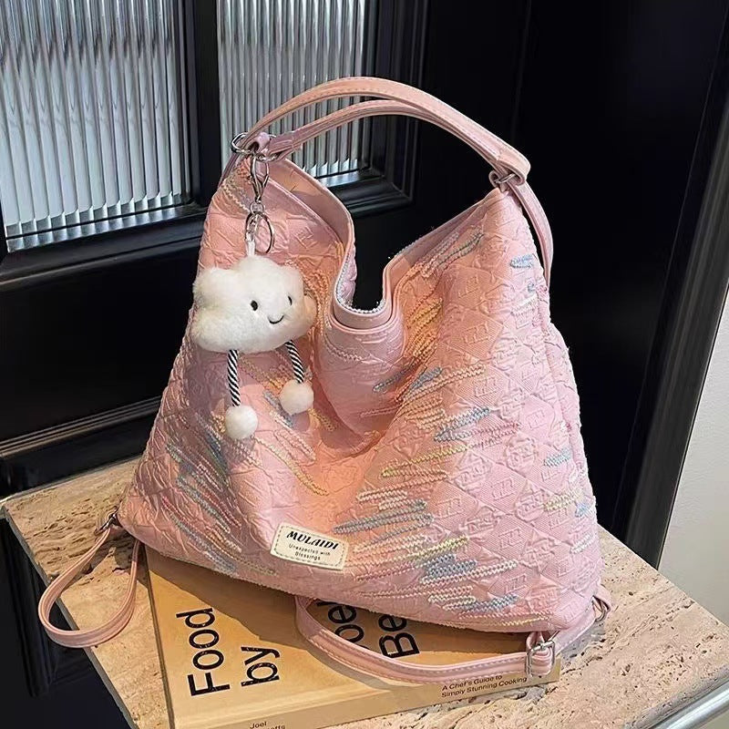 Multi functional niche embroidered fabric bag, single shoulder crossbody bag, three use backpack, Korean version, personalized fashion, casual backpack