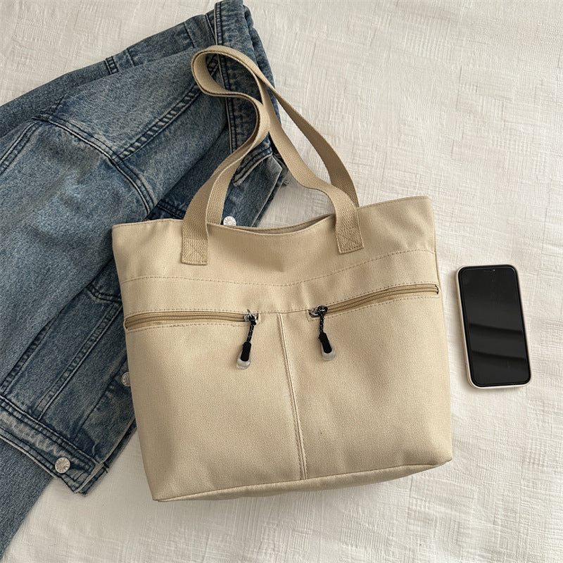 Lazy style large capacity handbag for women 2025 new simple casual canvas bag versatile single shoulder commuting tote bag