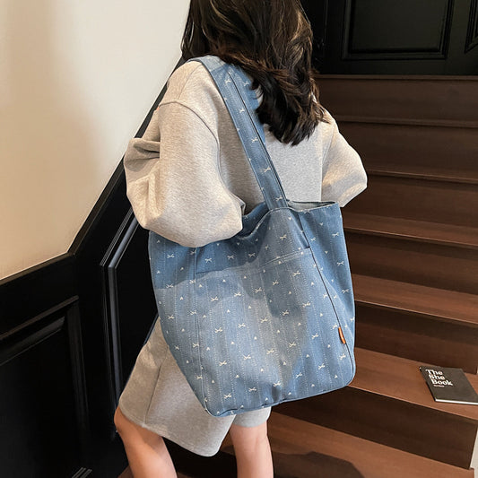 Cowboy canvas bag for women, retro spring and summer, single shoulder crossbody, 2025 new style, small carrying bag for work, miscellaneous items for going out, mommy bag