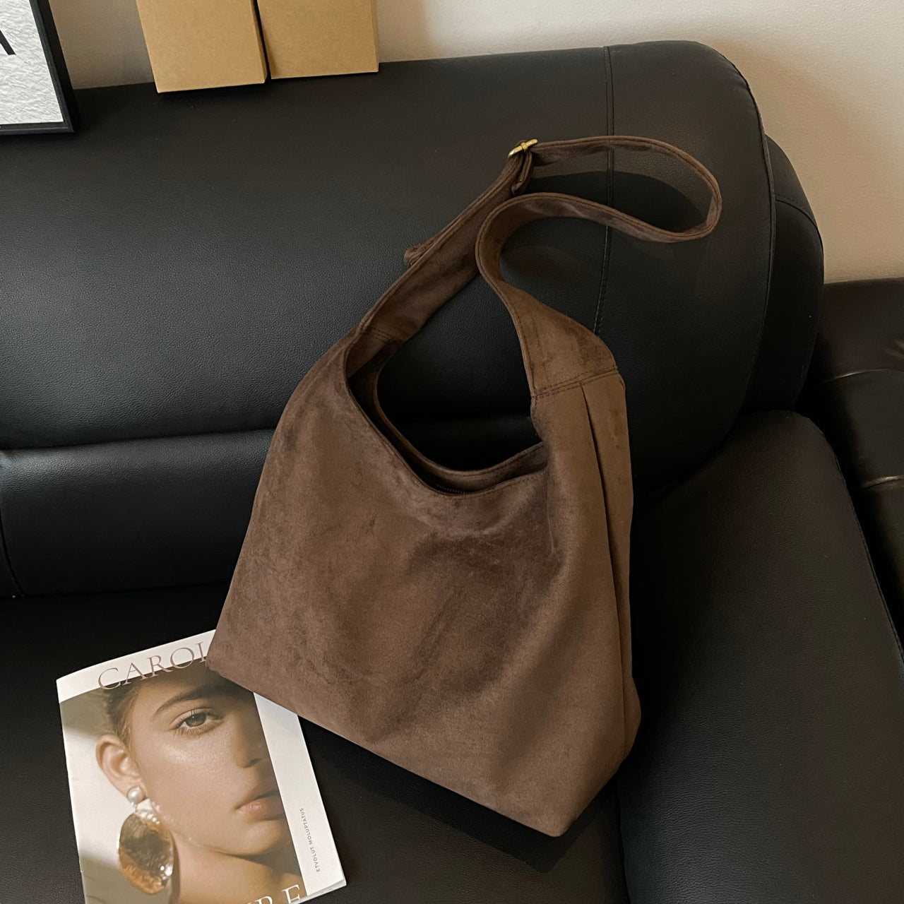 Suede Single Shoulder Women's Backpack Underarm Tote Bag Panther Pattern Plain Face Autumn/Winter Women's Bag 2025 New Large Capacity Versatile Diagonal Cross