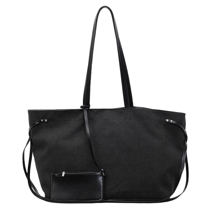 Small and high-end canvas splicing large capacity portable tote bag for women 2025 new shoulder bag fashion underarm bag