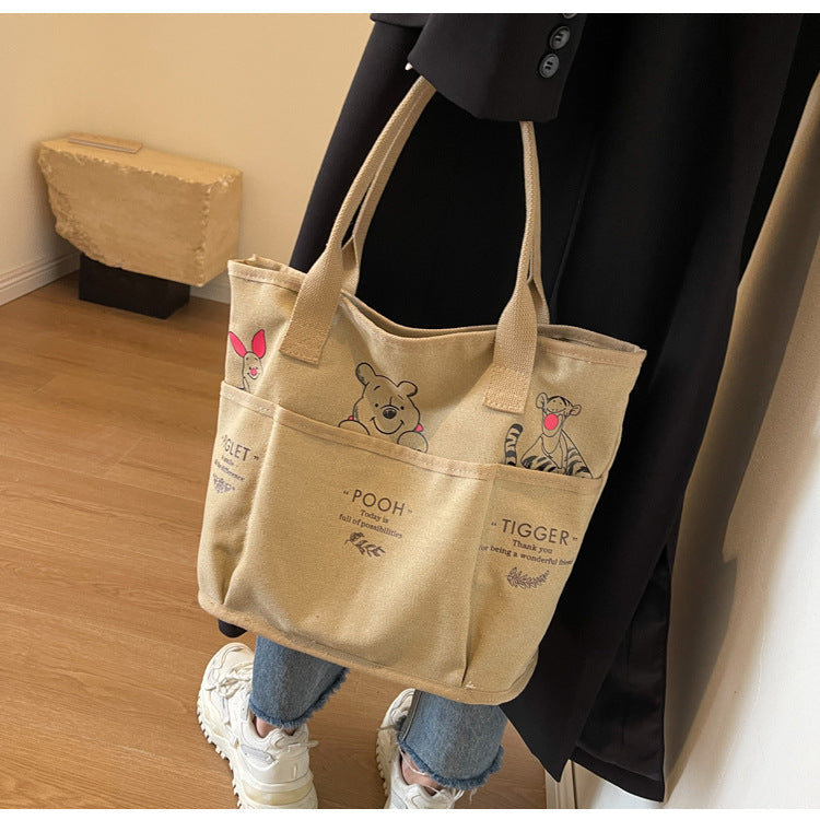 2025 New Retro Tote Bag for Women, Large Capacity Bag, Cute Little Bear Tote Bag, Classroom, Book, Commuter Shoulder Bag