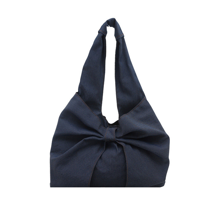 Simple Handheld Bow Bag Women's Bag 2025 New Denim Shoulder Bag Casual Underarm Bag