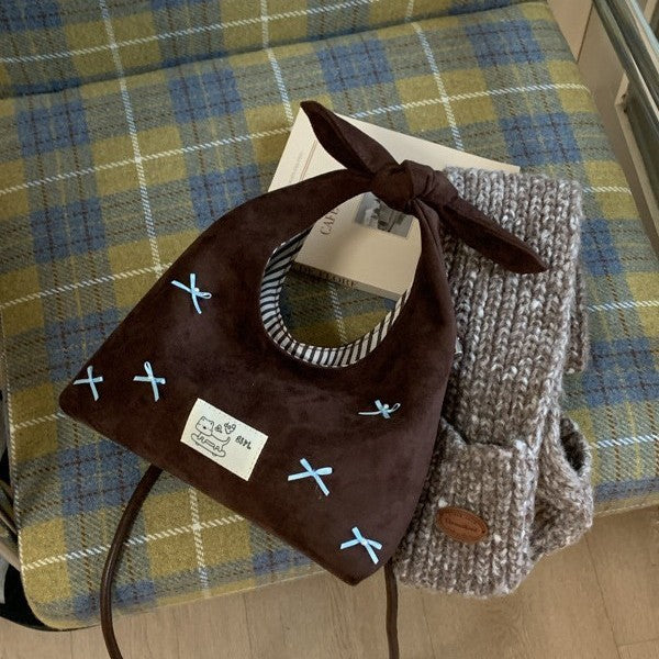 2025 New Retro Commuting Dumpling Bun for Women, Small and Versatile, Portable One Shoulder Crossbody Bag, Sweet Bow Tote Bag