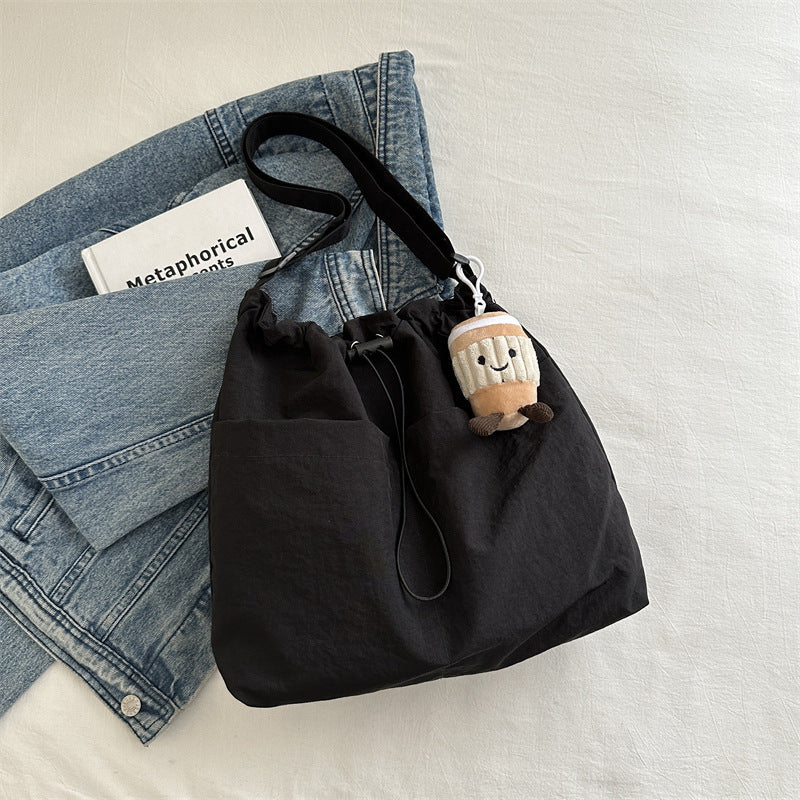 Large capacity drawstring bucket bag for women 2024 new Japanese ins casual crossbody bag street shoulder commuting bag