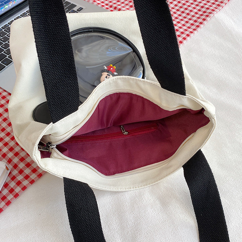 Cute large capacity bag for women 2025 new single shoulder tote bag, hand-held canvas bag, college student class bag