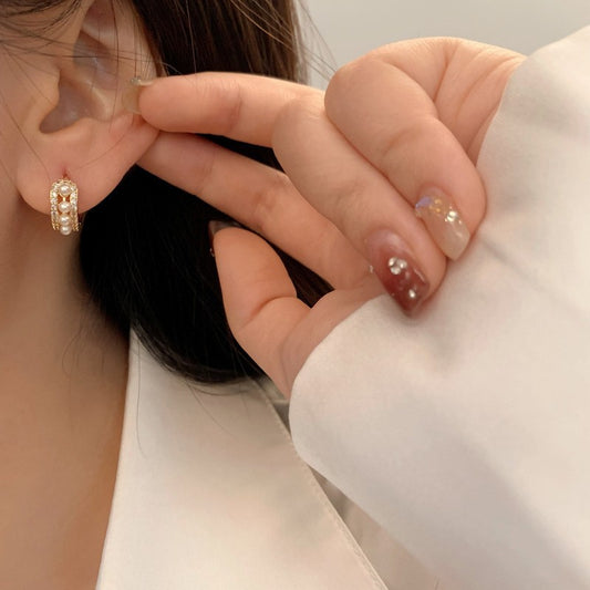 Gold Earrings for Women Pearl Hoop Earrings Diamond Silver Earrings