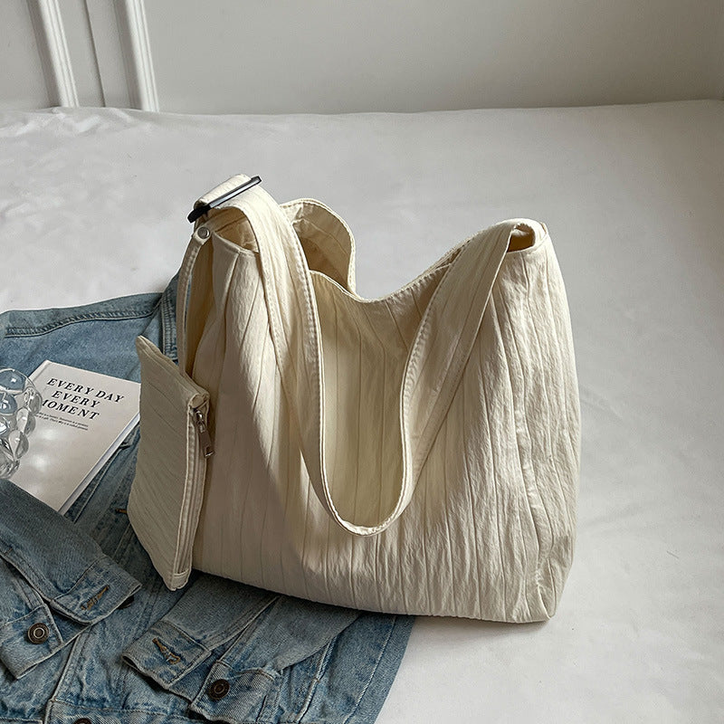 2025 New Bag Wrinkled Underarm Bag Tote Bag Canvas Bag Large Capacity Single Shoulder Women's Bag Cross Shoulder Handbag