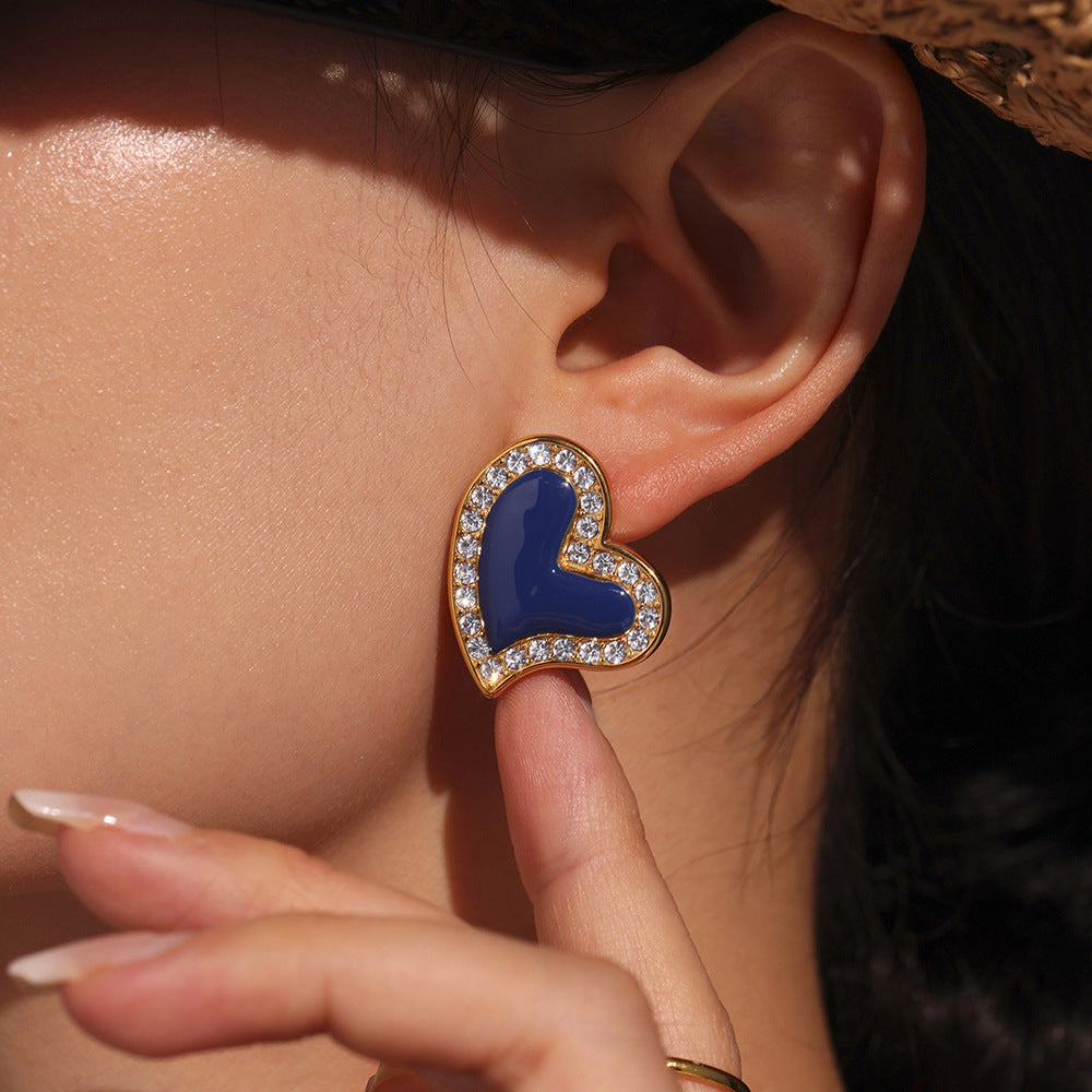 Earrings for Women Elegant Navy Blue Heart Stud Earrings
