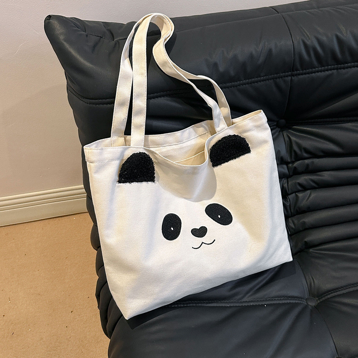 2025 new canvas tote bag, women's bag, panda shopping, large capacity single shoulder handbag, crossbody casual travel essential