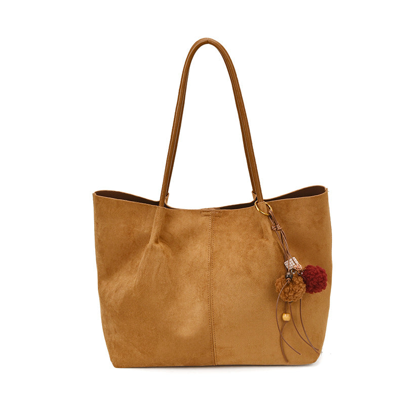 Autumn and winter new suede commuting large capacity tote bag 2025 women's casual simple and versatile ins shoulder bag
