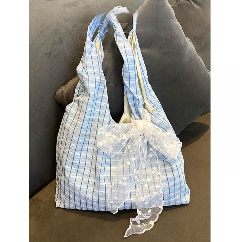 2025 New Summer New College Style Bubble Grid Canvas Bag Clear New Single Shoulder Large Capacity Versatile Tote Bag Trendy