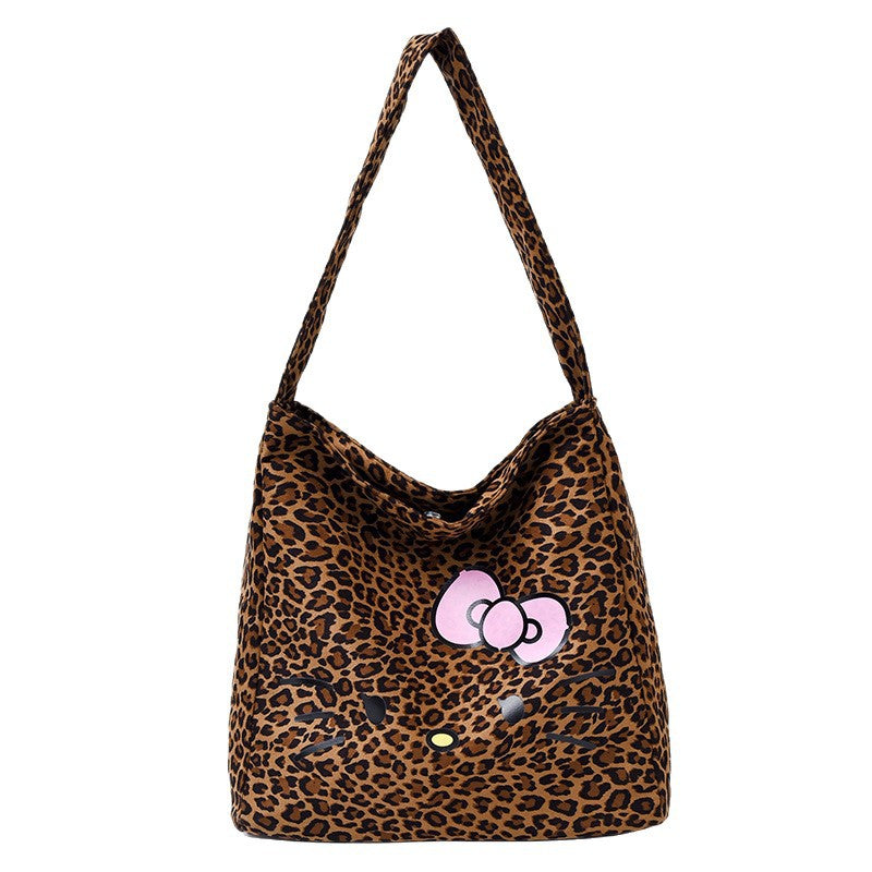 2025 New Trendy Hot Girl Leopard Pattern Women's Bag Lazy Style Velvet Shoulder Bag Fashion Commuter Large Capacity Tote Bag