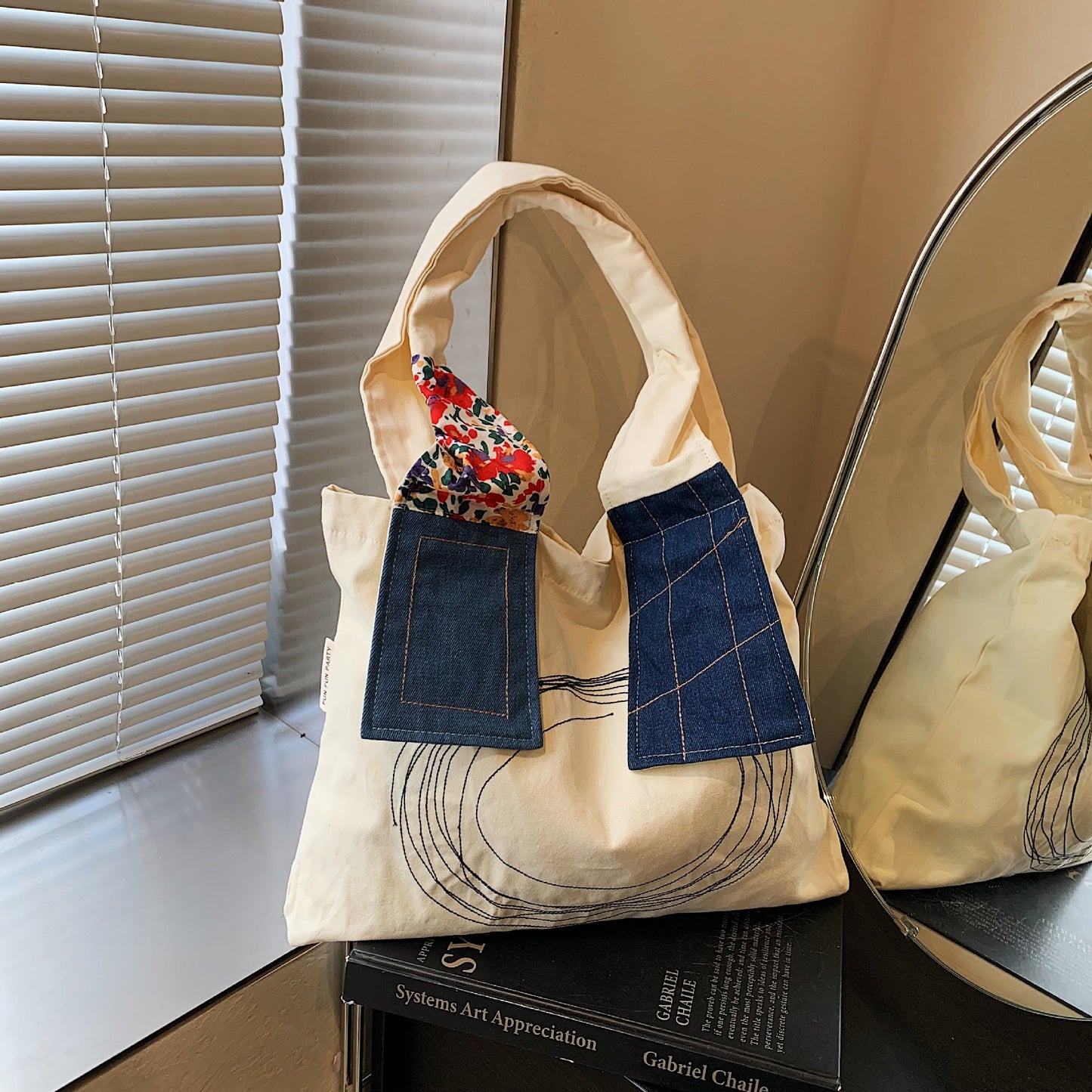 Autumn New Canvas Bag for Female Students Retro Splicing Shoulder Bag Japanese Large Capacity Shopping Bag Fashion Tote Bag