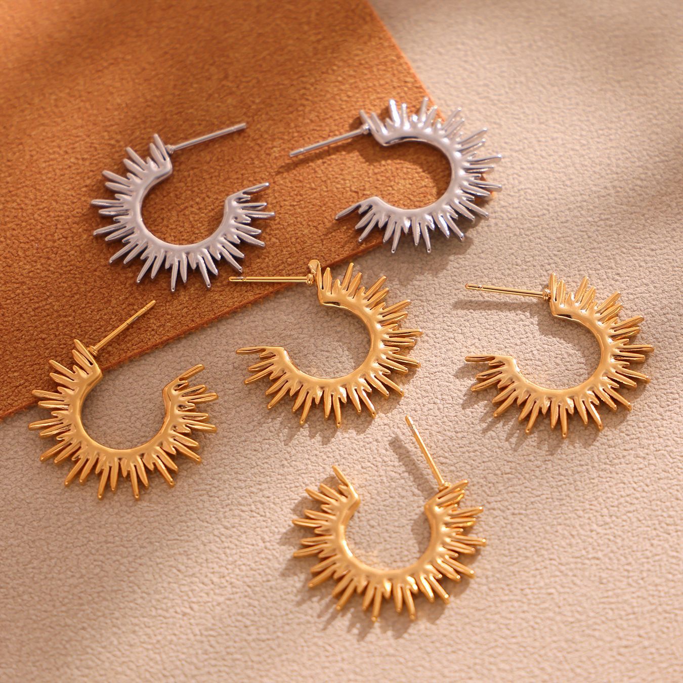 Gold Earrings for Women Elegant Silver Sunburst Hoop Earrings