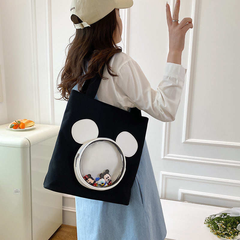 Cute large capacity bag for women 2025 new single shoulder tote bag, hand-held canvas bag, college student class bag