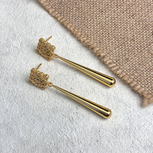 Gold Earrings for Women Long Rhombus Carved Flowers Earrings
