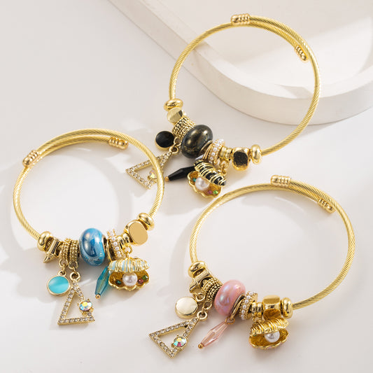 Gold Bracelets for Women Beaded Bracelet Charm Bracelet Geometric Tennis Bracelet