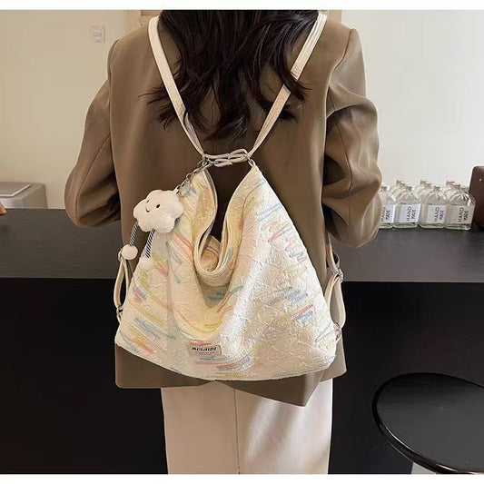 Multi functional niche embroidered fabric bag, single shoulder crossbody bag, three use backpack, Korean version, personalized fashion, casual backpack