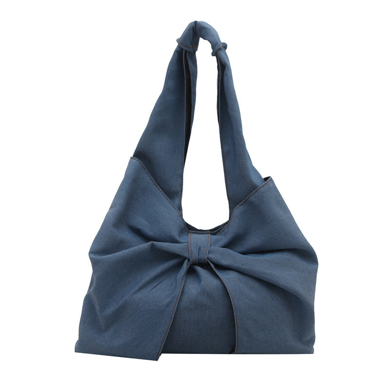 Simple Handheld Bow Bag Women's Bag 2025 New Denim Shoulder Bag Casual Underarm Bag