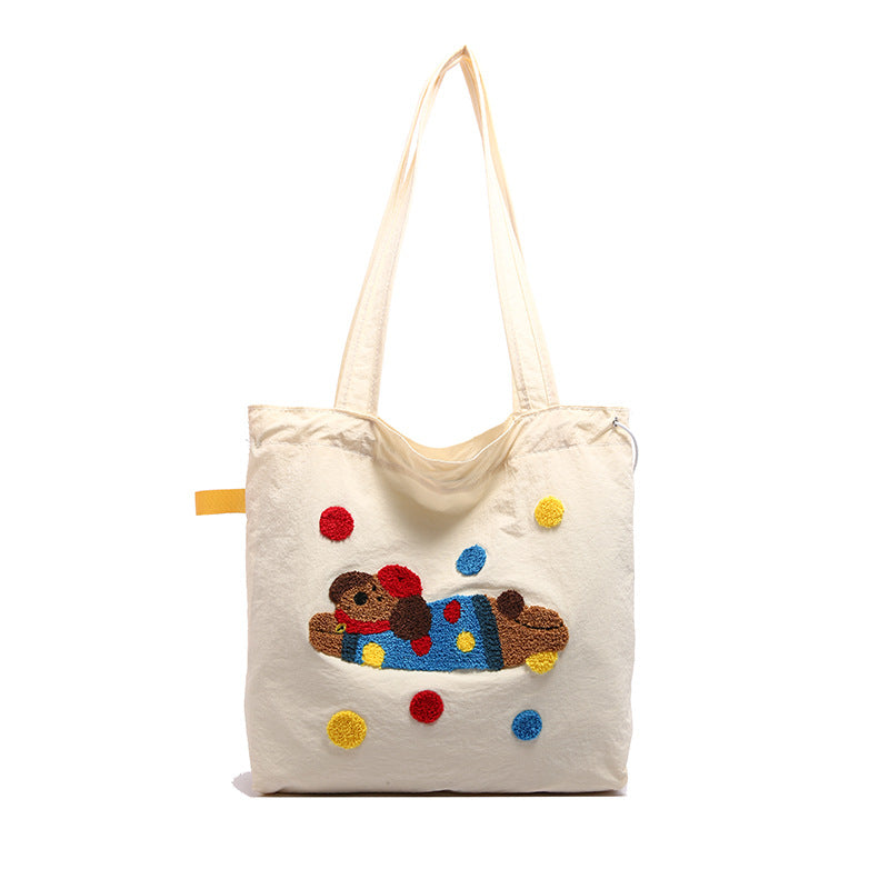 Sausage dog canvas bag, women's large capacity lazy style tote bag, student versatile commuting hand-held shopping bag