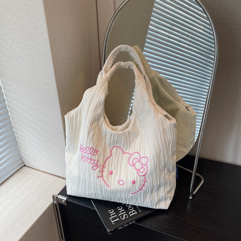 Large Capacity Women's 2025 New Cute Cartoon KT Cat Shoulder Bag Casual Versatile Student School Bag Tote