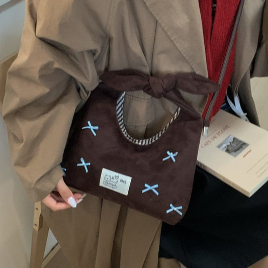 2025 New Retro Commuting Dumpling Bun for Women, Small and Versatile, Portable One Shoulder Crossbody Bag, Sweet Bow Tote Bag