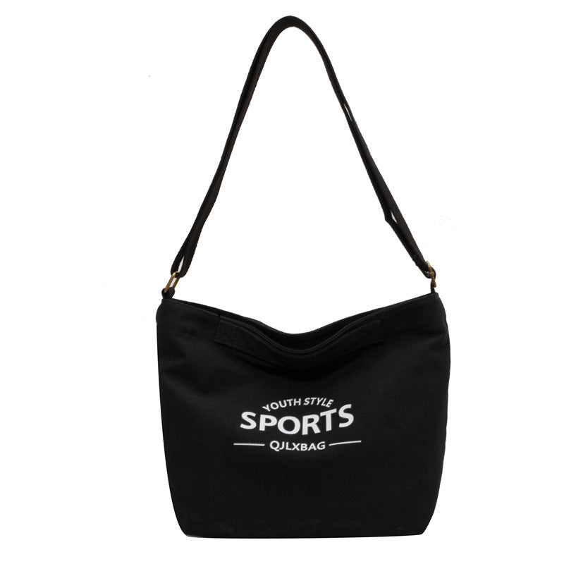 2025 new solid color letter printed canvas trendy and personalized daily simple women's bag shoulder bag crossbody bag vertical women's bag