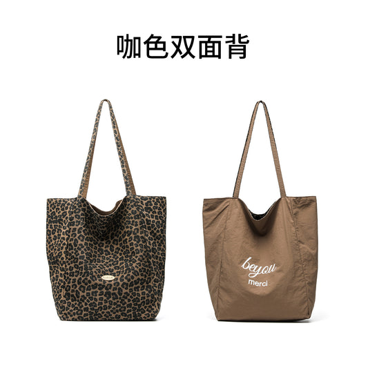 Korean style trendy student commuting bag, artistic leopard print handbag, large capacity shoulder bag, tote bag