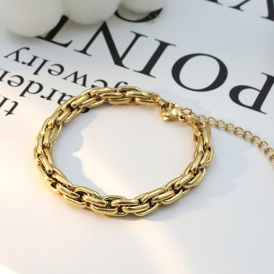 Gold Bracelet for Women Oval-Shaped Interlocking Bracelet Women's Jewelry