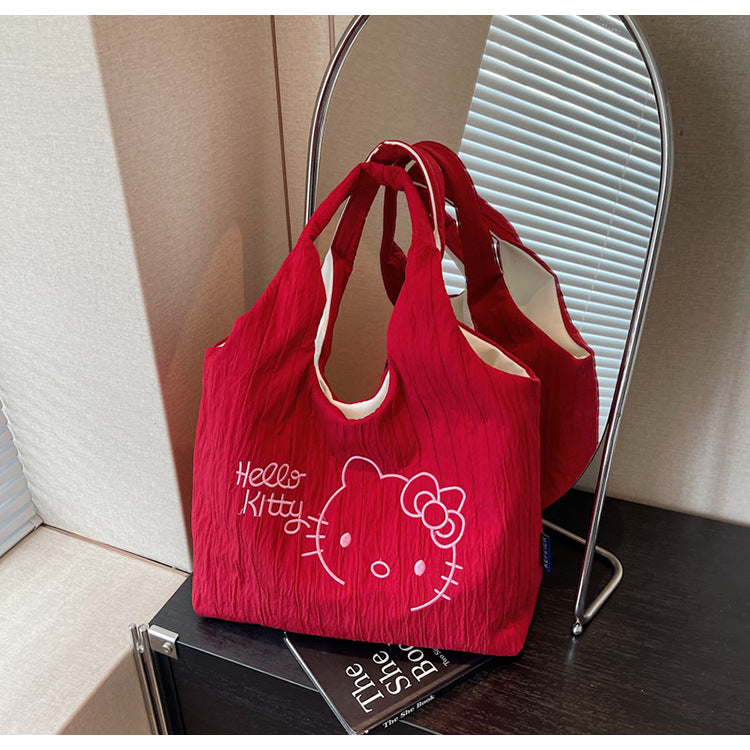 Large Capacity Women's 2025 New Cute Cartoon KT Cat Shoulder Bag Casual Versatile Student School Bag Tote