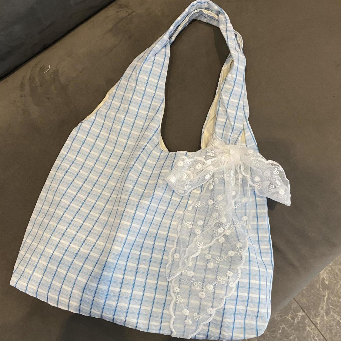 2025 New Summer New College Style Bubble Grid Canvas Bag Clear New Single Shoulder Large Capacity Versatile Tote Bag Trendy