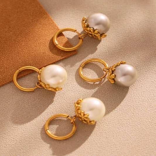 Gold Earrings for Women Elegant Small Flower Pearl Earrings