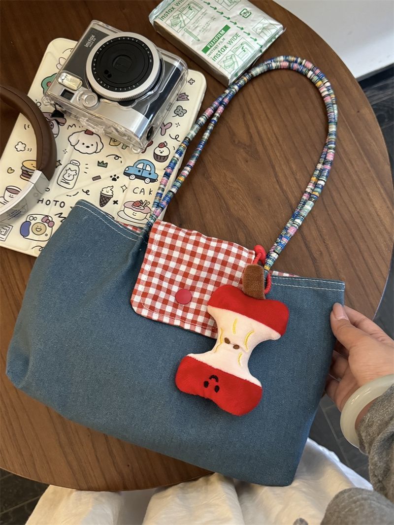 New 2025 Large Capacity Cowboy Single Shoulder Handheld Checkered Canvas Bag Versatile Commuter Retro Leisure Tote Bag for Women