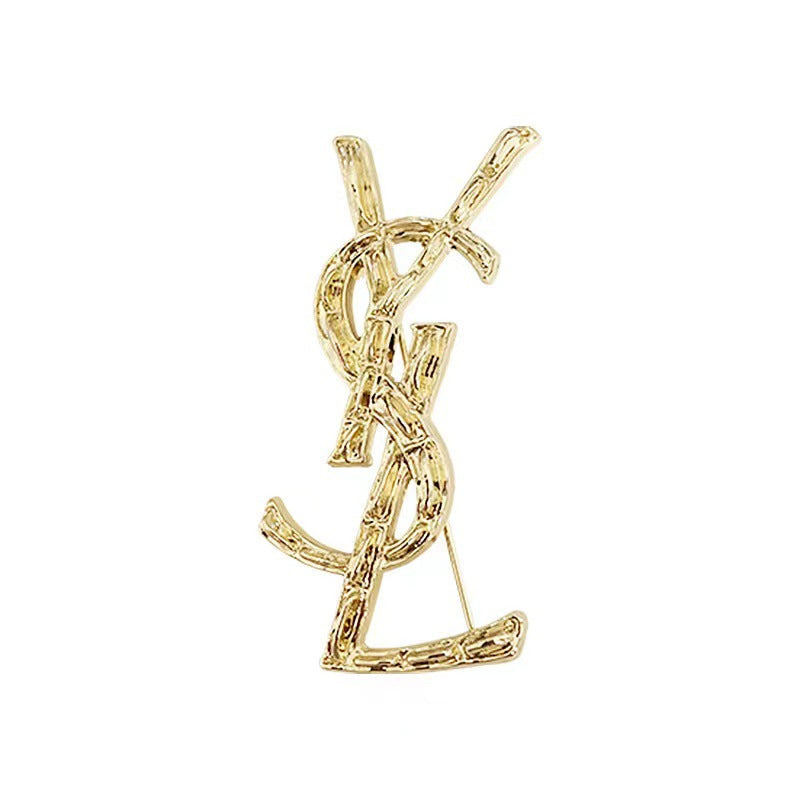 Gold-Tone Monogram Brooch Silver Corsages Pins for Women Suits Accessories