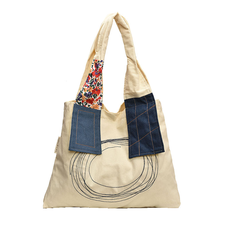 Autumn New Canvas Bag for Female Students Retro Splicing Shoulder Bag Japanese Large Capacity Shopping Bag Fashion Tote Bag