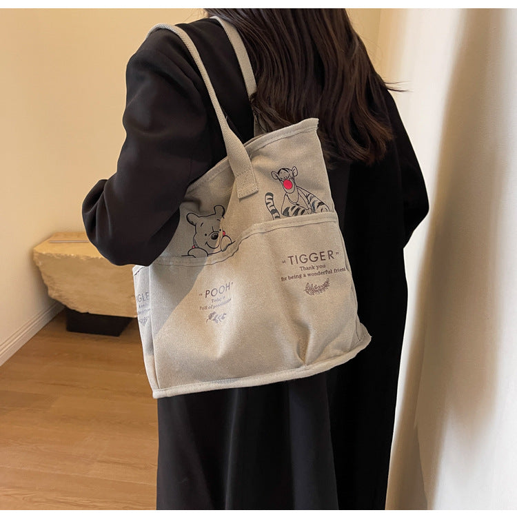 2025 New Retro Tote Bag for Women, Large Capacity Bag, Cute Little Bear Tote Bag, Classroom, Book, Commuter Shoulder Bag