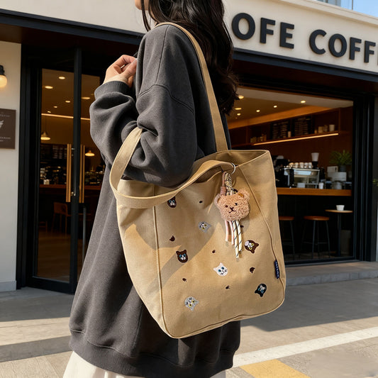 Embroidery cat high-end tote bag 2025 new artistic cute portable shoulder crossbody bag canvas bag