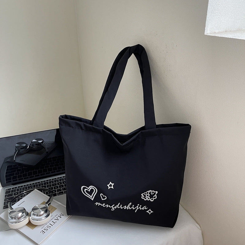 Large capacity bag for women's autumn and winter versatile 2025 new simple canvas shoulder shopping bag, student class tote bag