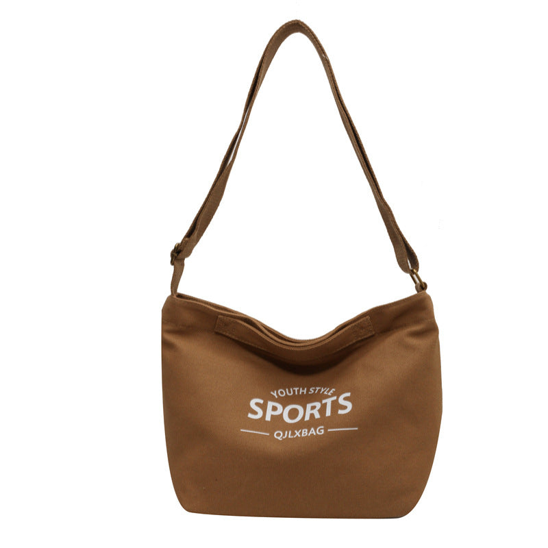 2025 new solid color letter printed canvas trendy and personalized daily simple women's bag shoulder bag crossbody bag vertical women's bag