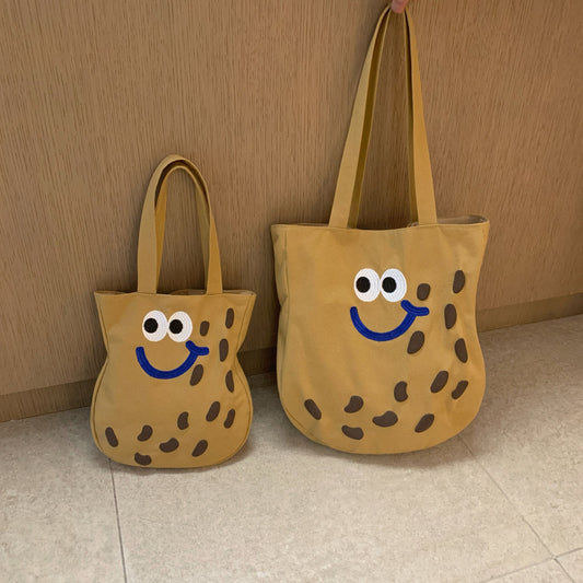 Large Capacity Handbag Original Versatile Bag Women's Cartoon Canvas Single Shoulder Embroidery Japanese Cute Art