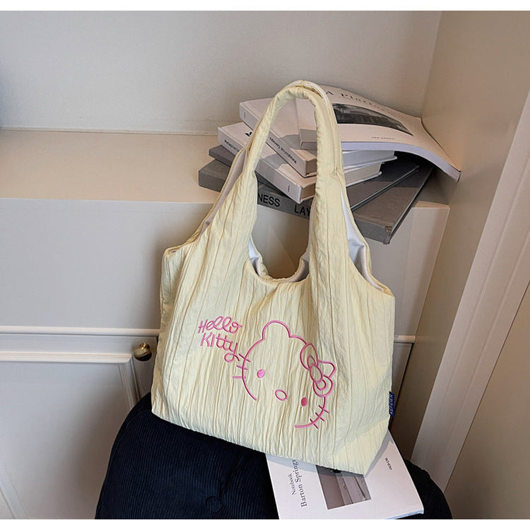 Large Capacity Women's 2025 New Cute Cartoon KT Cat Shoulder Bag Casual Versatile Student School Bag Tote