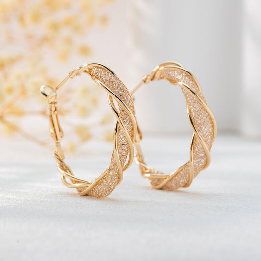 Earrings for Women Crystal Gold Twisted Hoop Earrings