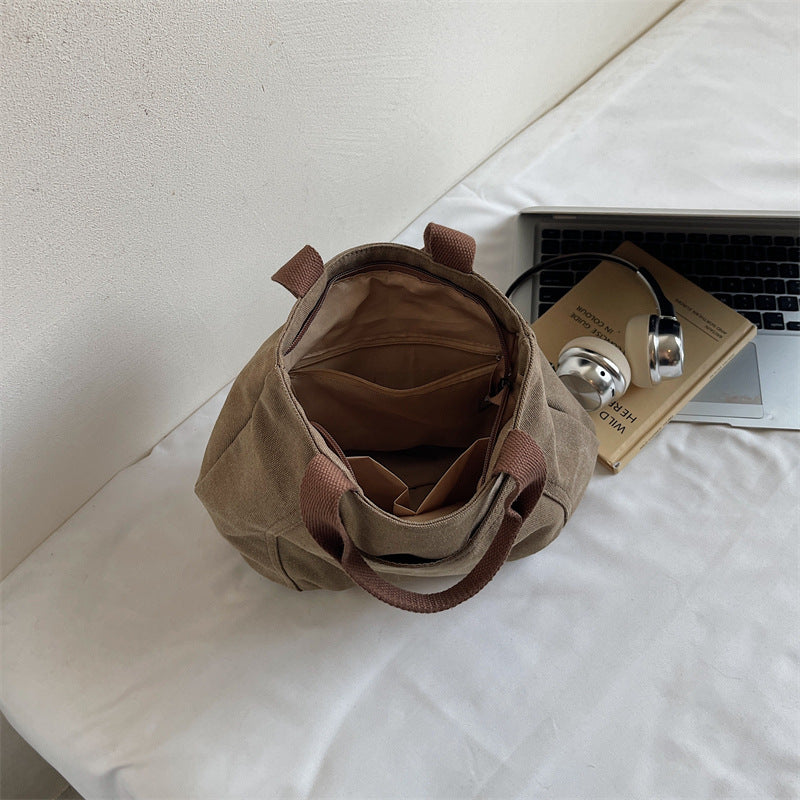 2025 vintage canvas handbag autumn small bag simple casual canvas bag women's canvas bag handbag fashion