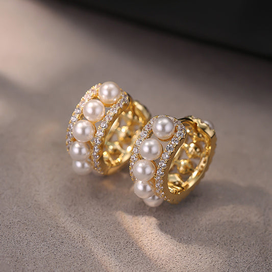Gold Earrings for Women Pearl Hoop Earrings Diamond Silver Earrings