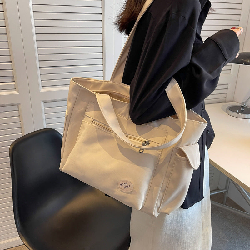 Single shoulder bag, women's large capacity versatile canvas bag, student simple handbag, casual crossbody bag, tutoring bag, mommy bag