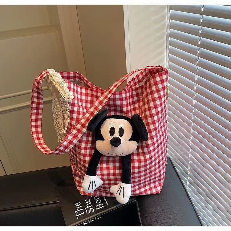 Cartoon striped Mickey canvas bag for women 2025 cute new fashion single shoulder large capacity commuting tote