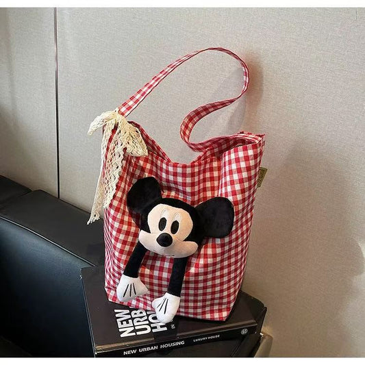 Cartoon striped Mickey canvas bag for women 2025 cute new fashion single shoulder large capacity commuting tote
